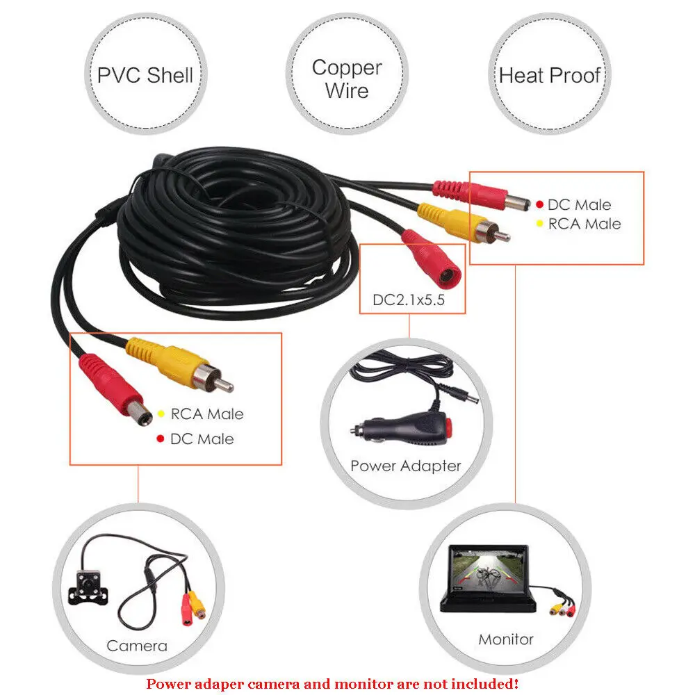 6 M/10M/15M car video RCA exte - Composite Rca Cable recension och pris
