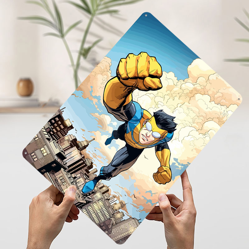 Invincible Flying Over City Me - Retro Poster Gaming recension och pris