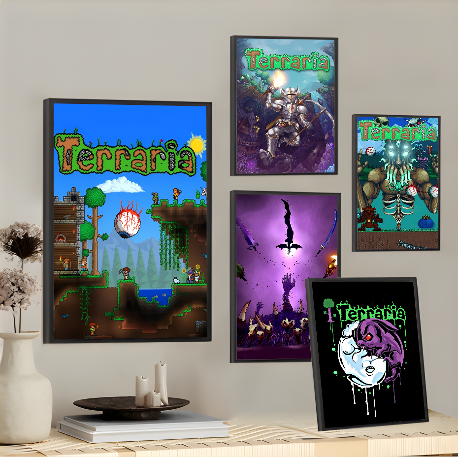 1PC Game T-Terraria Cool Poste - Retro Poster Gaming recension och pris